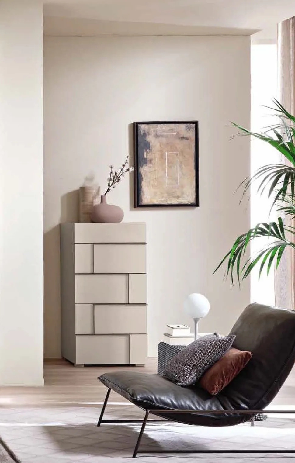 Settimino moderno 5 cassetti con maniglia ergonomica disponibile in vari colori Morgan linea Domino