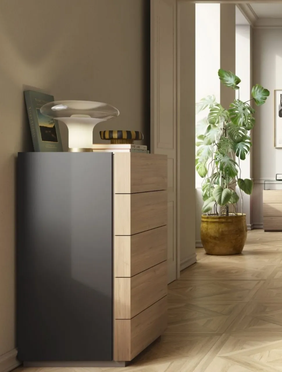 Settimino moderno 5 cassetti senza maniglia Verano disponibile in vari colori