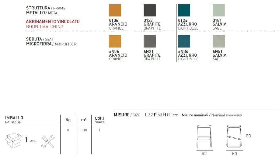 Sgabello fisso con seduta rivestita in microfibra Rubik Verde Salvia disponibile in 6 colori