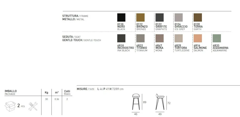 Sgabello fisso con seduta rivestita in tessuto Vovo PLUS disponibile in 6 colori