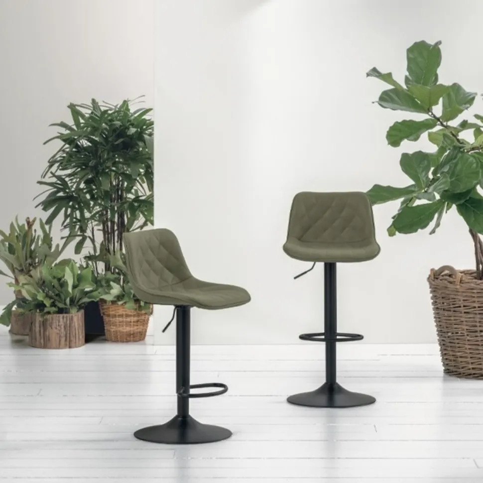 Sgabello regolabile in altezza con seduta rivestita in tessuto Sakai Verde Bosco disponibile in 8 colori