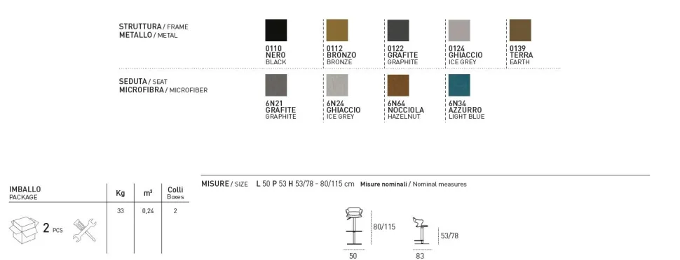 Sgabello regolabile in altezza Seattle disponibile in vari colori