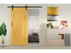 Sistema Bram per ante scorrevoli sospese in legno con chiusura soft