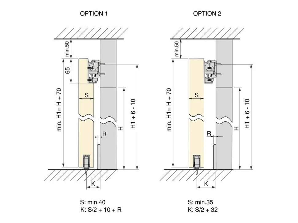 Sistema per ante scorrevoli sospese in legno con chiusura soft