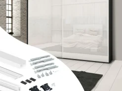 Sistema scorrevole per armadio a 2 ante con chiusura ammortizzata Placard 74 e profilo Wave Verniciato bianco