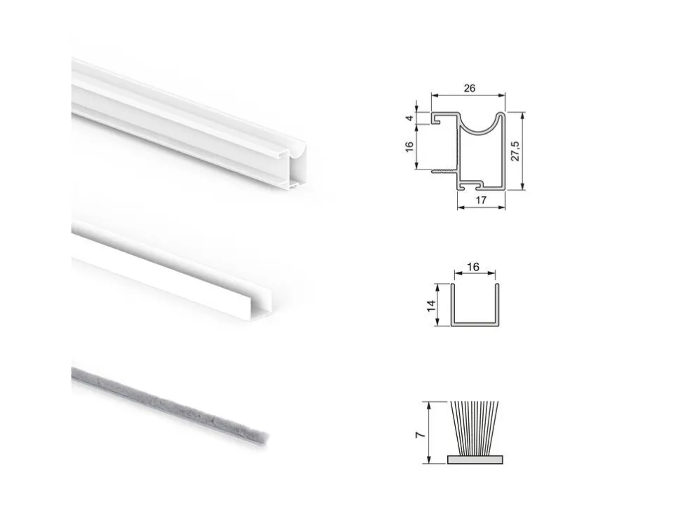 Sistema scorrevole per armadio a 2 ante con chiusura ammortizzata Placard 74 e profilo Wave Verniciato bianco