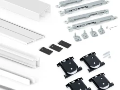 Sistema scorrevole per armadio a 2 ante con chiusura ammortizzata Placard 74 e profilo Wave Verniciato bianco