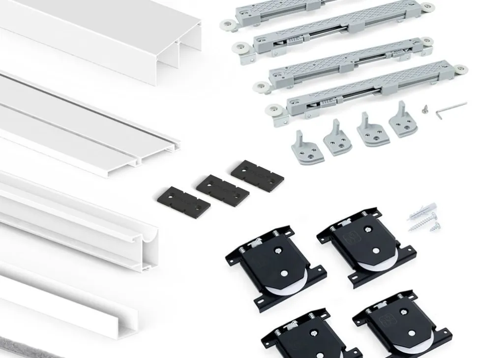 Sistema scorrevole per armadio a 2 ante con chiusura ammortizzata Placard 74 e profilo Wave Verniciato bianco