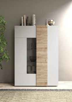 Soggiorno Blume linea Olimpo finitura Bianco Lucido e Rovere Kadiz