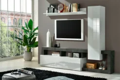 Soggiorno Carla linea Frame in Bianco Lucido e Ossido
