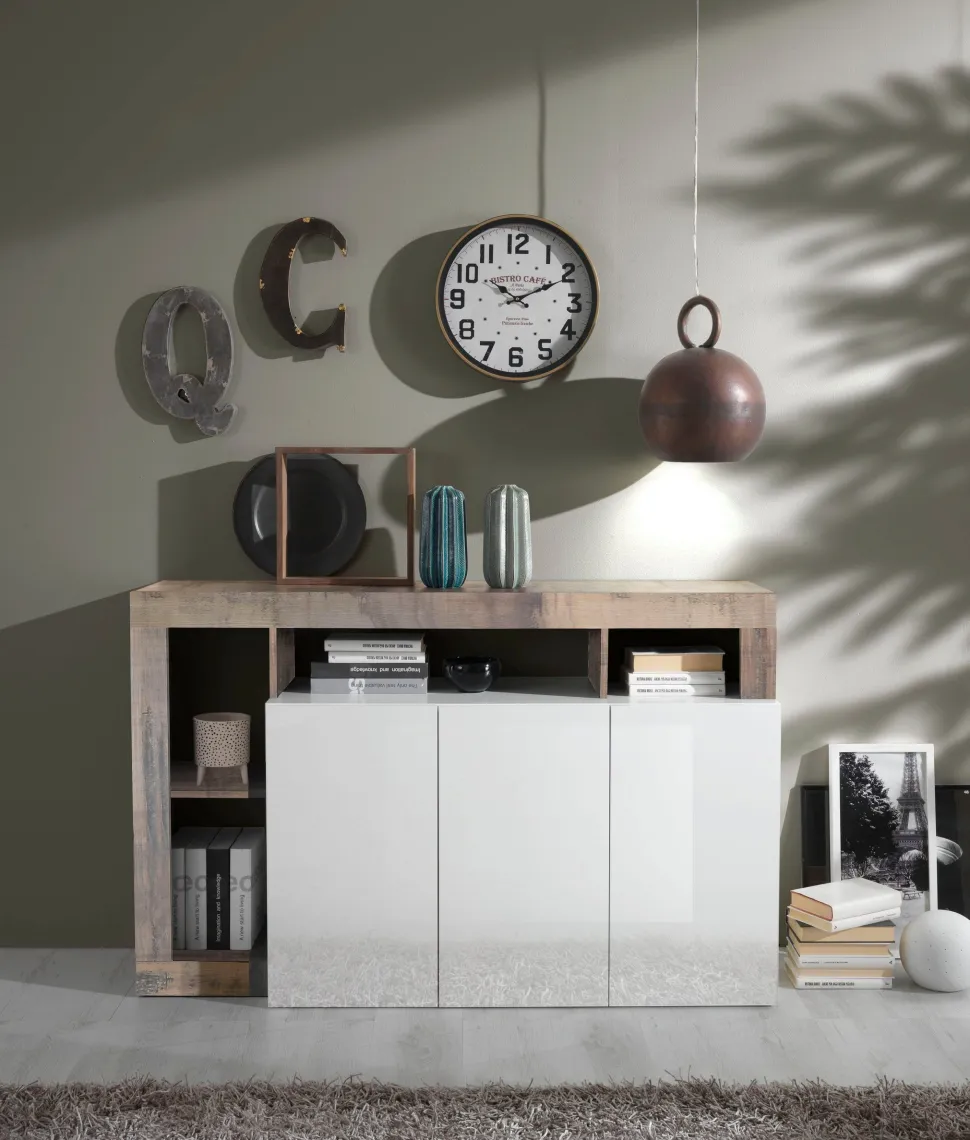 Soggiorno Clea linea Frame in Bianco Lucido e Pero