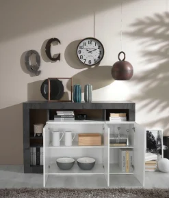 Soggiorno Clea linea Frame in Bianco Lucido e Ossido