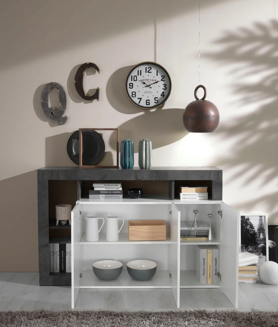 Soggiorno Clea linea Frame in Bianco Lucido e Ossido