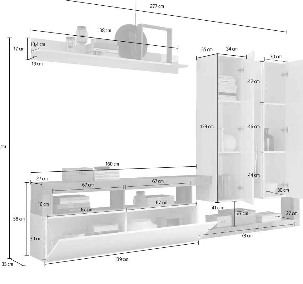 Soggiorno Clea linea Frame in Bianco Lucido e Ossido