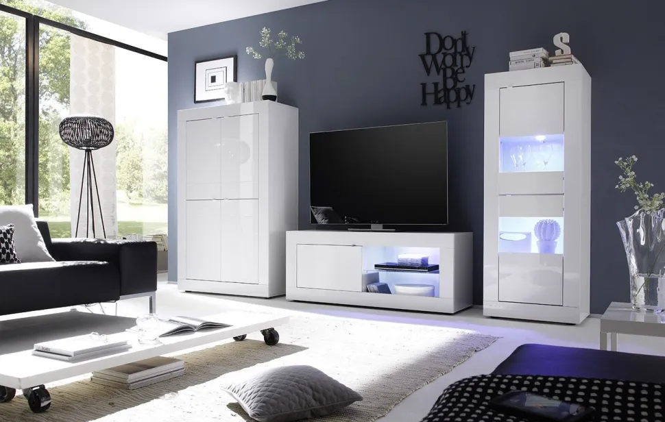Soggiorno completo Ted linea Basic in Bianco lucido