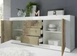 Soggiorno Finny linea Basic in Bianco lucido e Pero