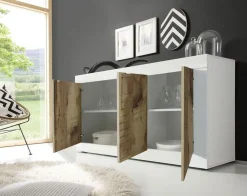 Soggiorno Finny linea Basic in Bianco lucido e Pero