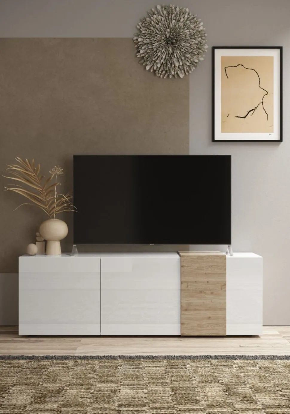 Soggiorno Giovanna linea Olimpo finitura Bianco Lucido e Rovere Kadiz