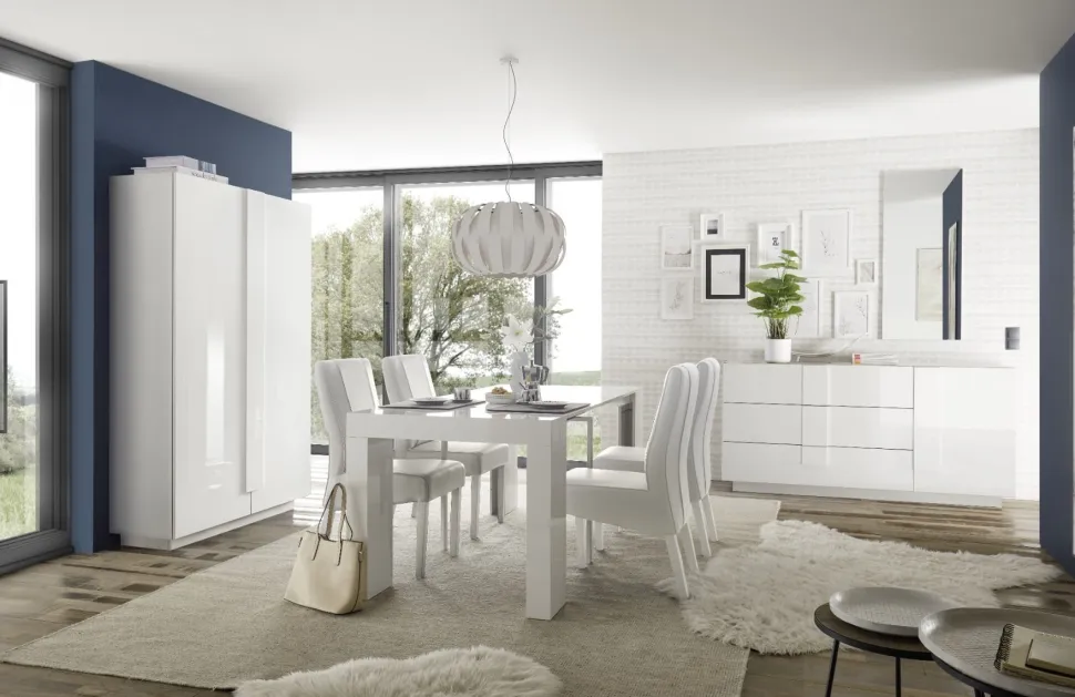 Soggiorno Giunone linea Sax in finitura Bianco Lucido