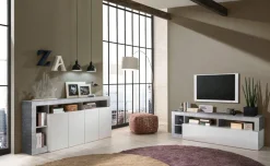 Soggiorno Leo linea Frame in Bianco Lucido e Cemento