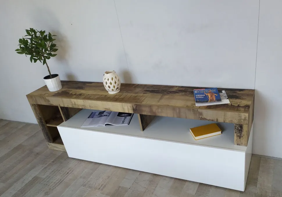 Soggiorno Leo linea Frame in Bianco Lucido e Pero