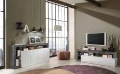 Soggiorno Leo linea Frame in Bianco Lucido e Ossido