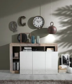 Soggiorno Mina linea Frame in Bianco Lucido e Pero