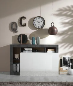Soggiorno Mina linea Frame in Bianco Lucido e Ossido