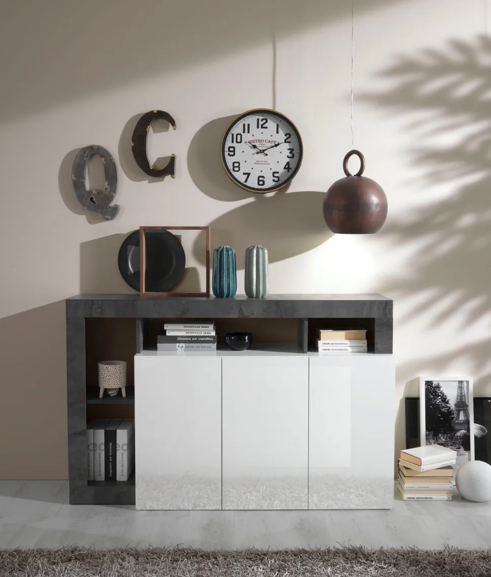 Soggiorno Mina linea Frame in Bianco Lucido e Ossido