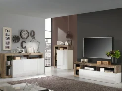 Soggiorno Porzia linea Frame in Bianco Lucido e Pero