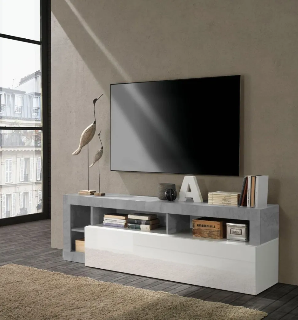 Soggiorno Porzia linea Frame in Bianco Lucido e Cemento