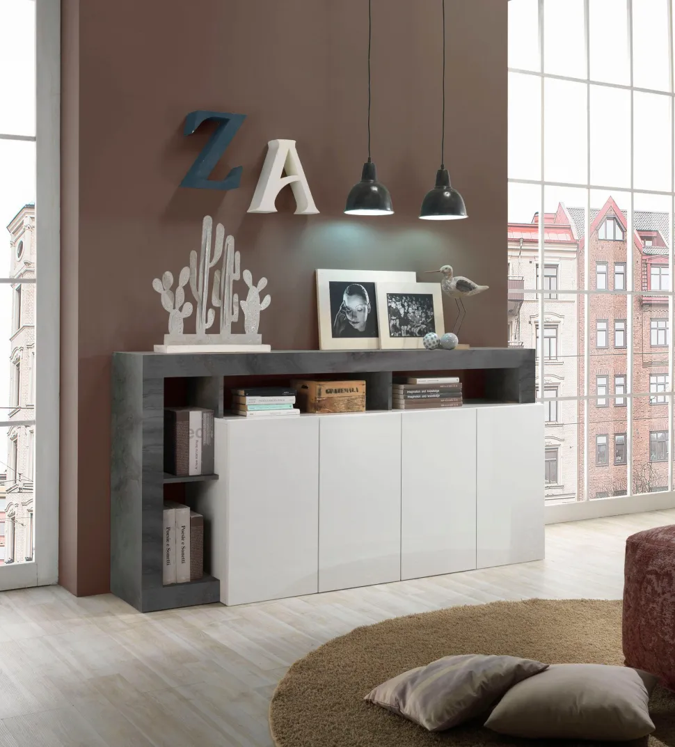 Soggiorno Porzia linea Frame in Bianco Lucido e Ossido