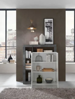 Soggiorno Porzia linea Frame in Bianco Lucido e Ossido