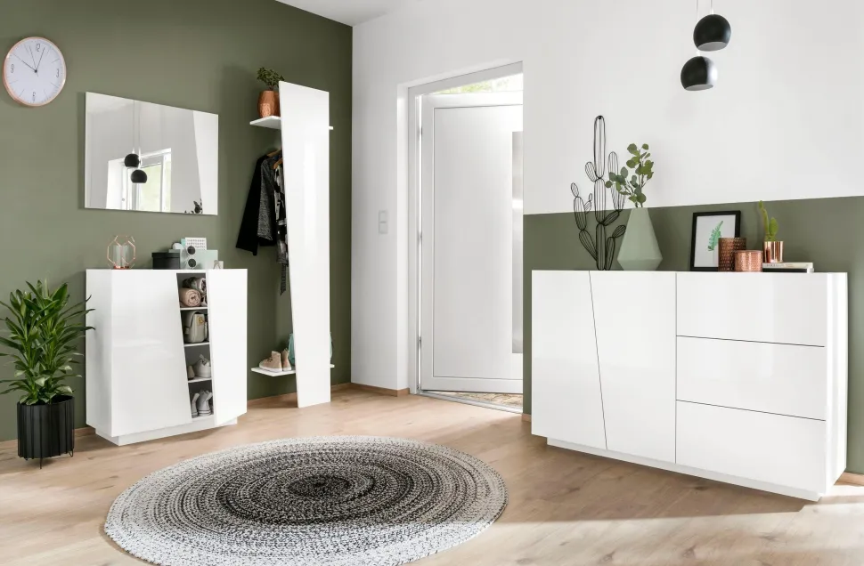 Specchiera da ingresso linea Virgola finitura Bianco Lucido