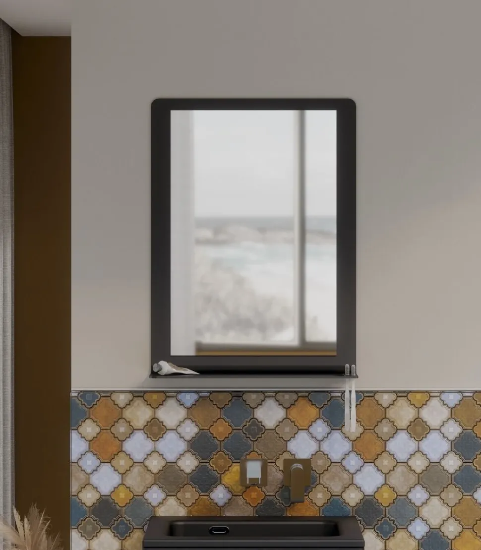 Specchio Alluminium con mensola integrata disponibile in vari colori