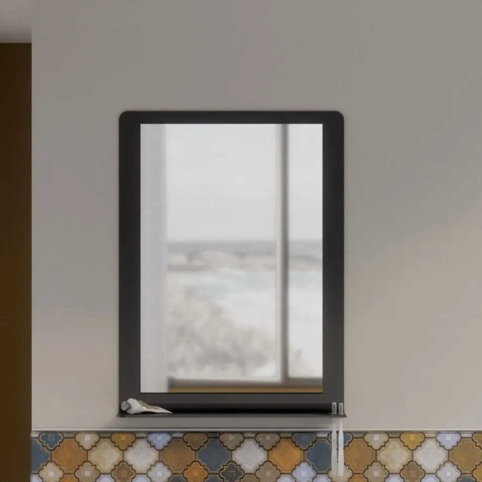 Specchio Alluminium con mensola integrata disponibile in vari colori
