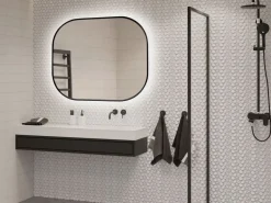 Specchio da bagno rettangolare con bordi arrotondati Cepheus con Illuminazione LED decorativa e cornice nera