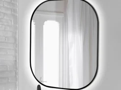 Specchio da bagno rettangolare con bordi arrotondati Cepheus con Illuminazione LED decorativa e cornice nera