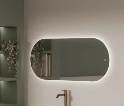 Specchio ovale reversibile con sabbiatura perimetrale retroilluminata