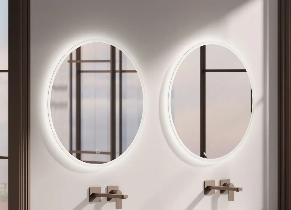 Specchio rotondo con sabbiatura perimetrale retroilluminata disponibile in 3 misure