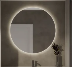 Specchio rotondo con sabbiatura perimetrale retroilluminata disponibile in 3 misure