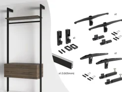 Staffe per 1 ripiano in legno, 1 modulo e 1 asta di sospensione, lunghezza 1 m Zero, Zama, Verniciato nero testurizzato