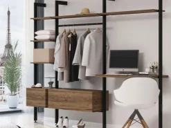 Staffe per 1 ripiano in legno, 1 modulo e 1 asta di sospensione, lunghezza 1 m Zero, Zama, Verniciato nero testurizzato