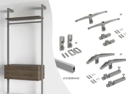 Staffe per 1 ripiano in legno, 1 modulo e 1 asta di sospensione, lunghezza 1 m Zero, Zama, Verniciato nero testurizzato