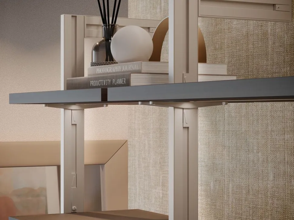 Supporti per 3 ripiani in Legno e 1 modulo per struttura Zero, Zama, Verniciato grigio pietra