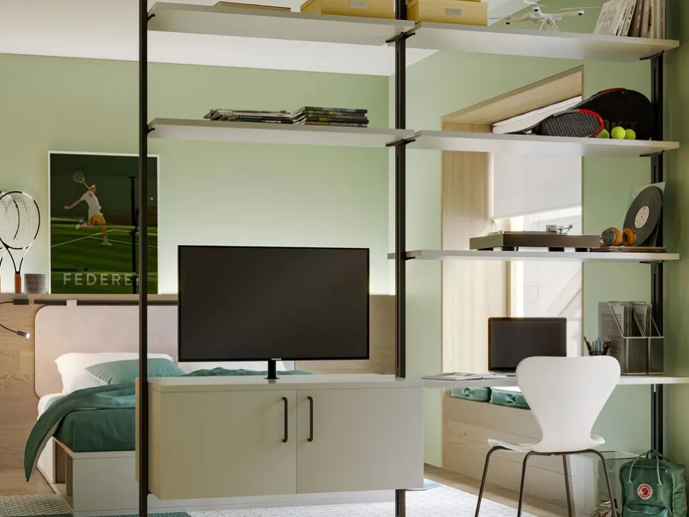 Supporti per 3 ripiani in Legno e 1 modulo per struttura Zero, Zama, Verniciato grigio pietra