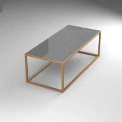 Tavolino basso da salotto con struttura in alluminio e piano in vetro personalizzabile