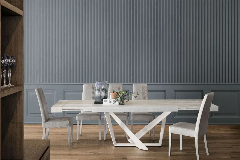 Tavolo allungabile Apollo in finitura Bianco rustico con struttura Grafite L 160