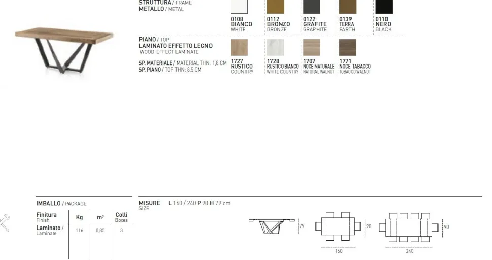 Tavolo allungabile Apollo in finitura Bianco rustico con struttura Grafite L 160