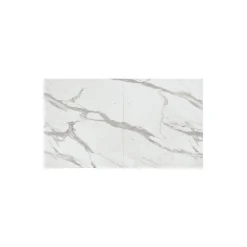 Tavolo allungabile con base a stella in metallo e piano in nobilitato Marmo Bianco Statuario